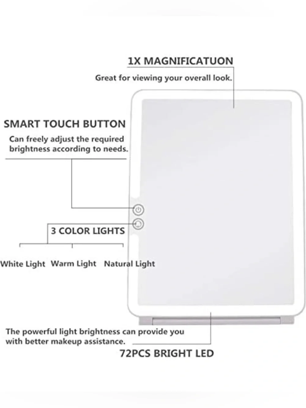 Rechargeable PAD LED Makeup travel Mirror in White NWT